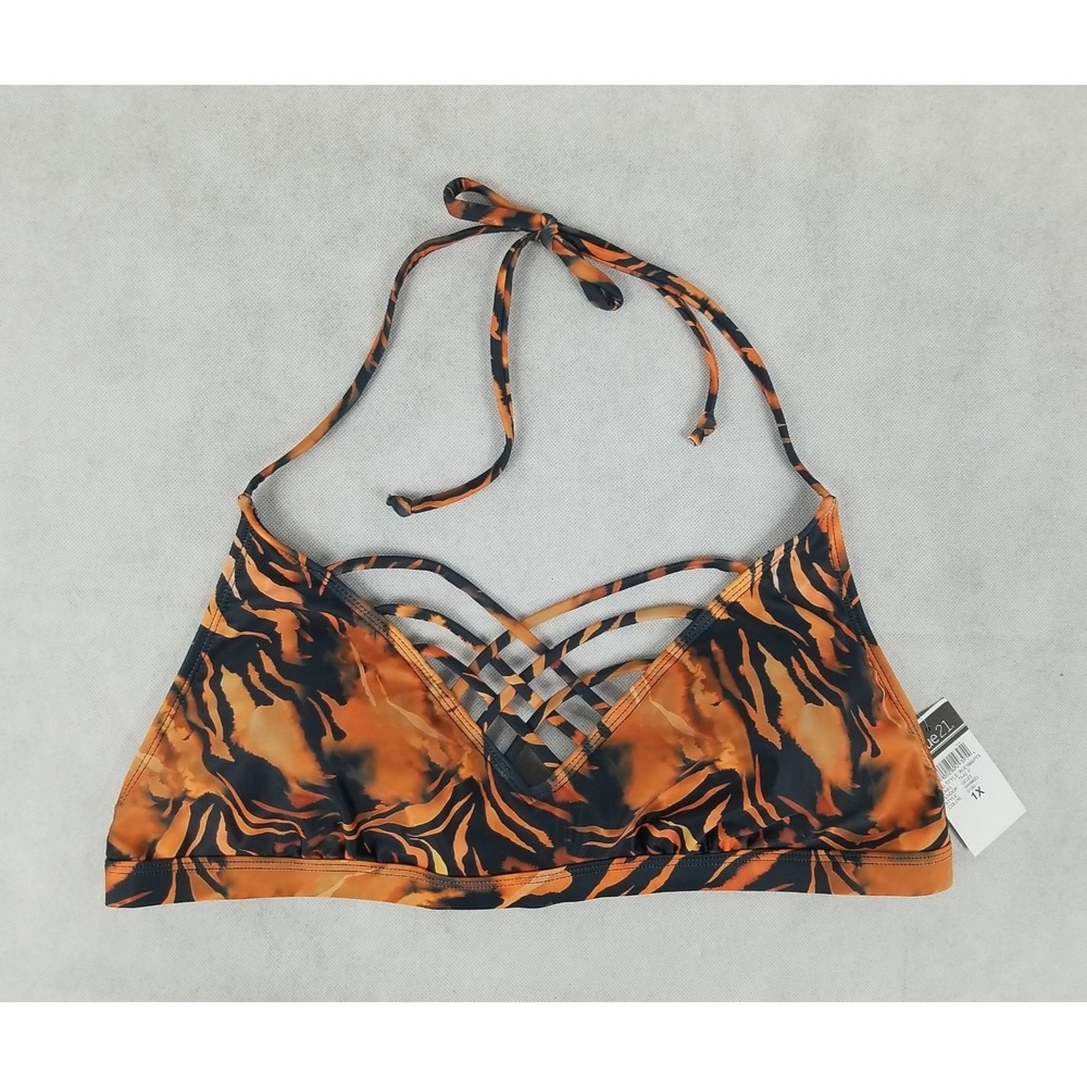 Rue 21 Bikini Top Women's 1X Black Orange Strappy Swim Bathing Suit‎ NWT